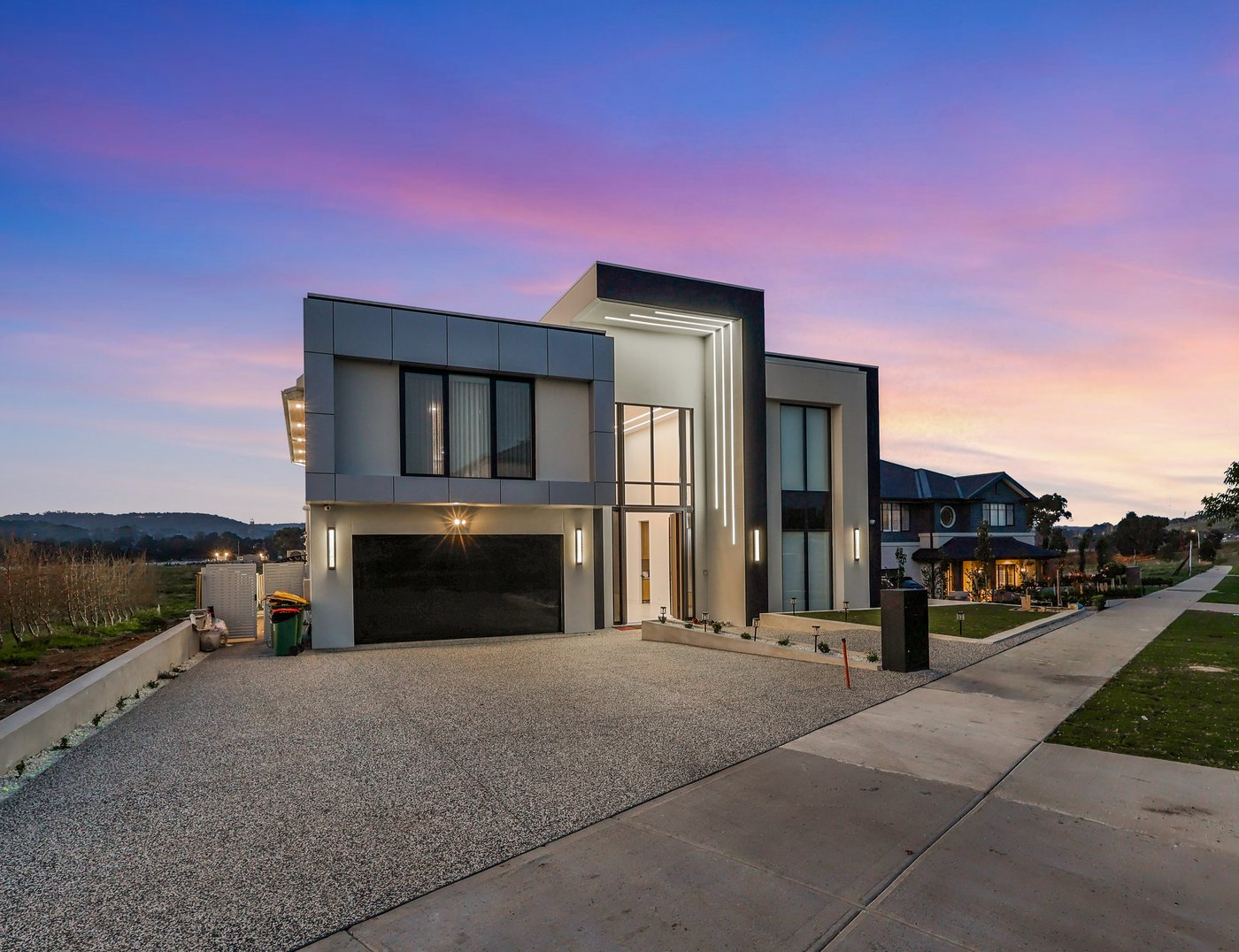 Final colour-graded edit of the same Melbourne home facade at twilight