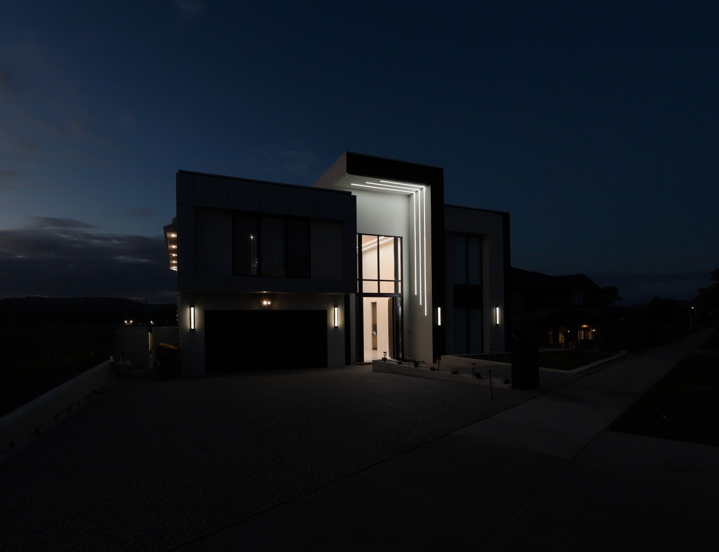 Unedited raw capture of a Melbourne home facade at twilight