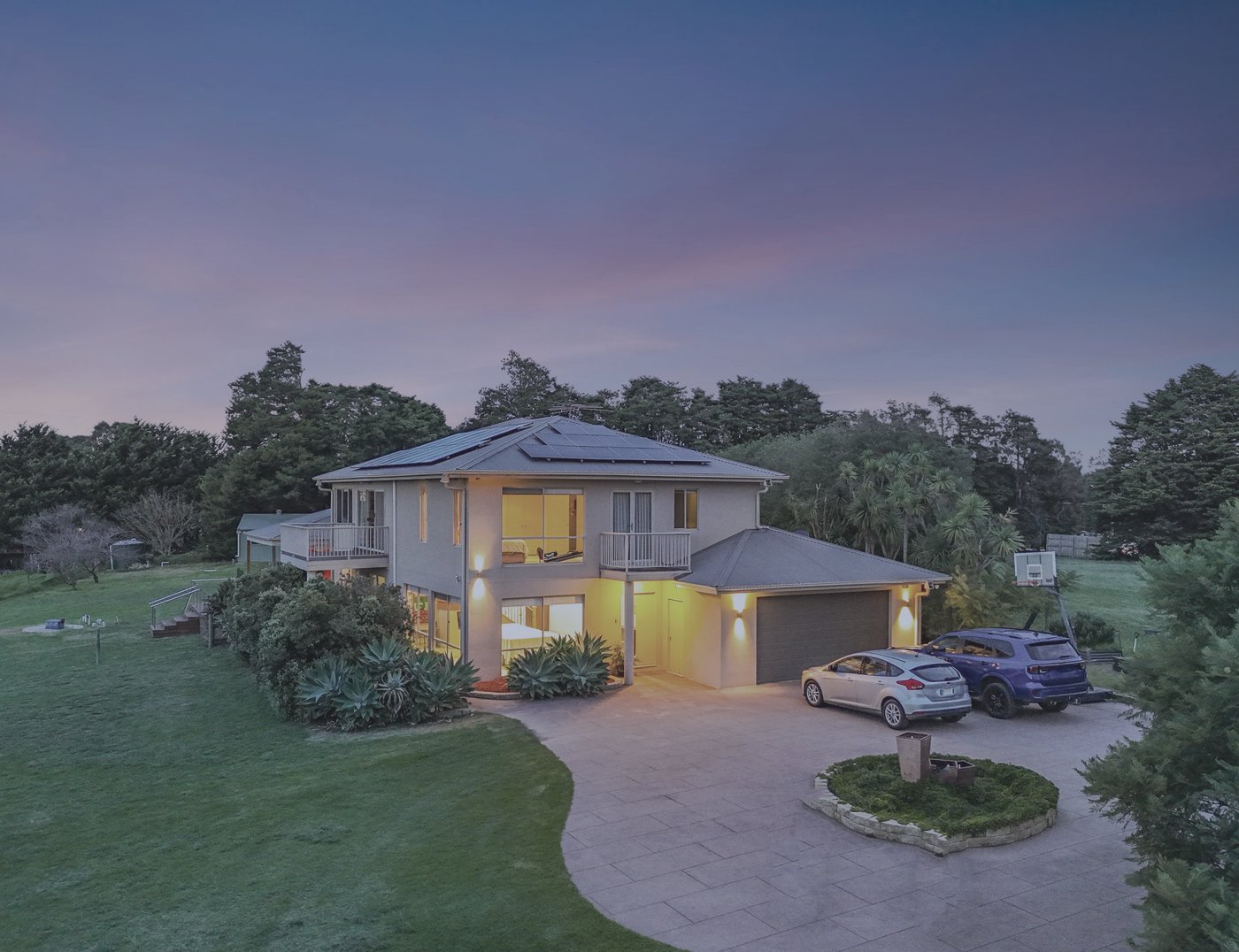 Unedited raw drone capture of a Melbourne property at twilight
