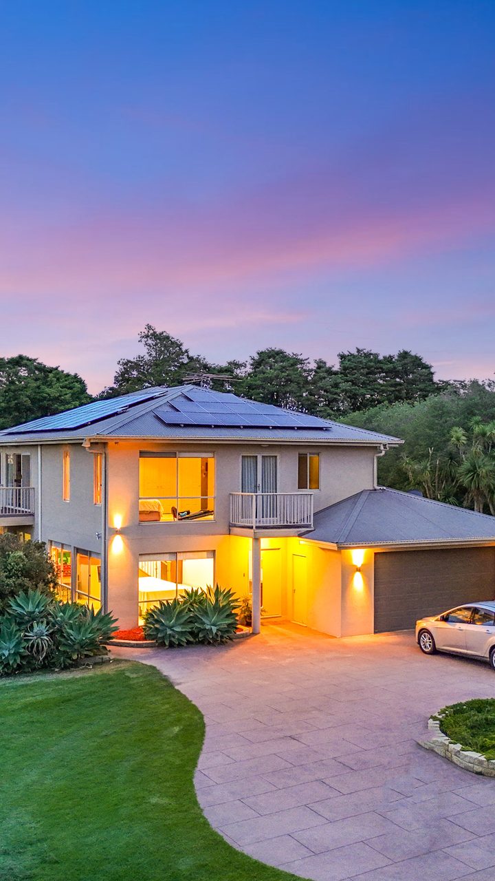 Twilight drone frame of a Melbourne home from the Estate Lens Media showreel